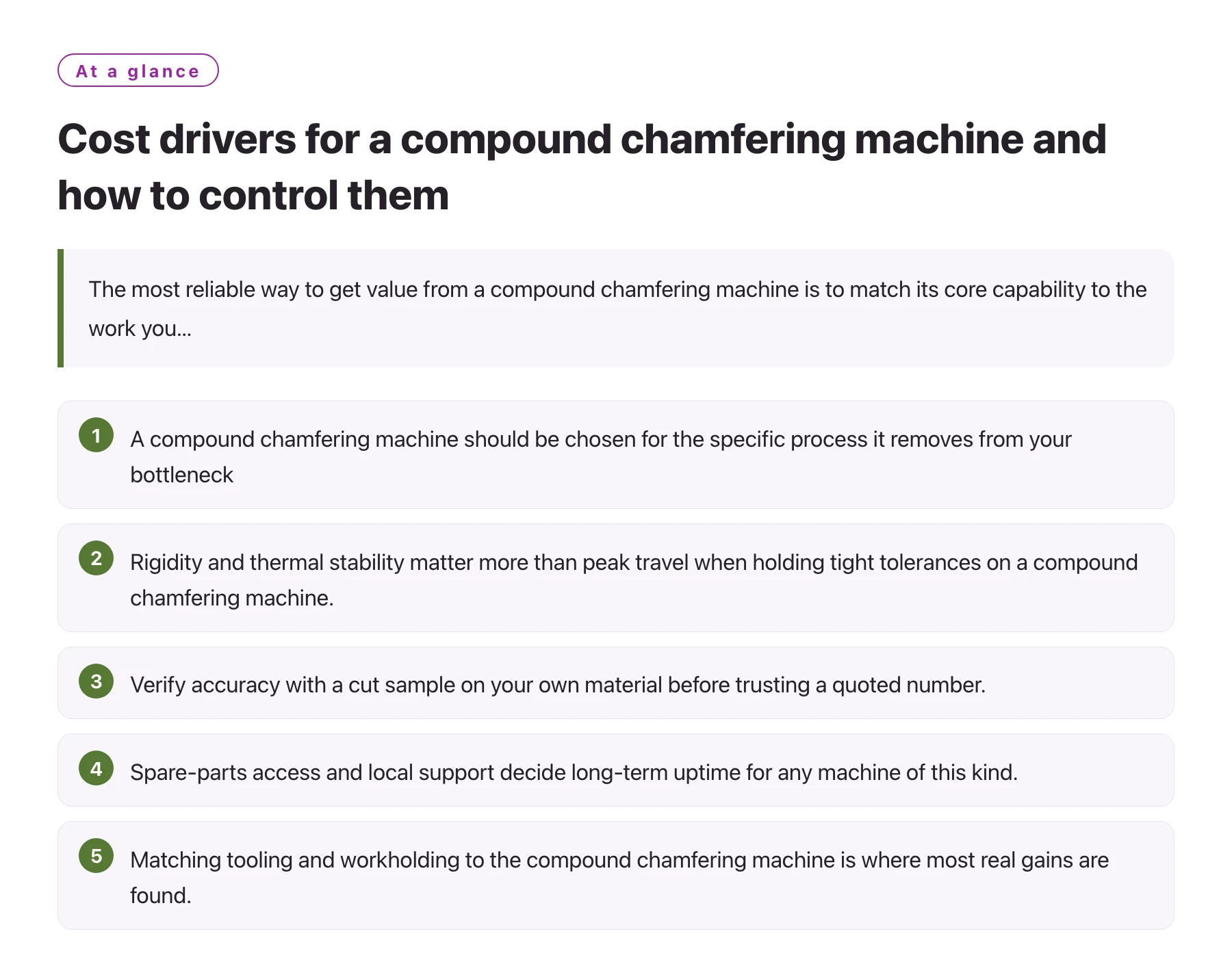 Cost drivers for a compound chamfering machine and how to control them——全文要点速览