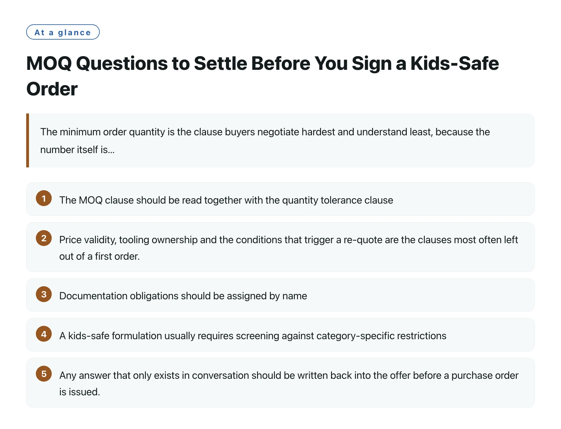 MOQ Questions to Settle Before You Sign a Kids-Safe Order——全文要点速览